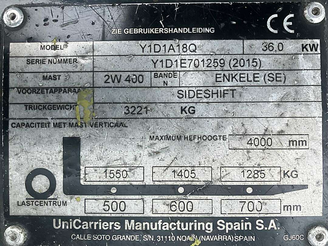 Heftruck Unicarriers Nissan 1,8Ton Diesel