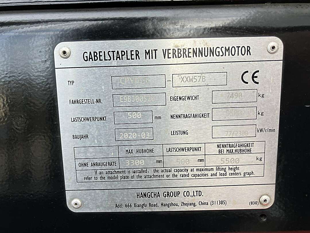 Heftruck Hangcha 5,5 Ton Gas