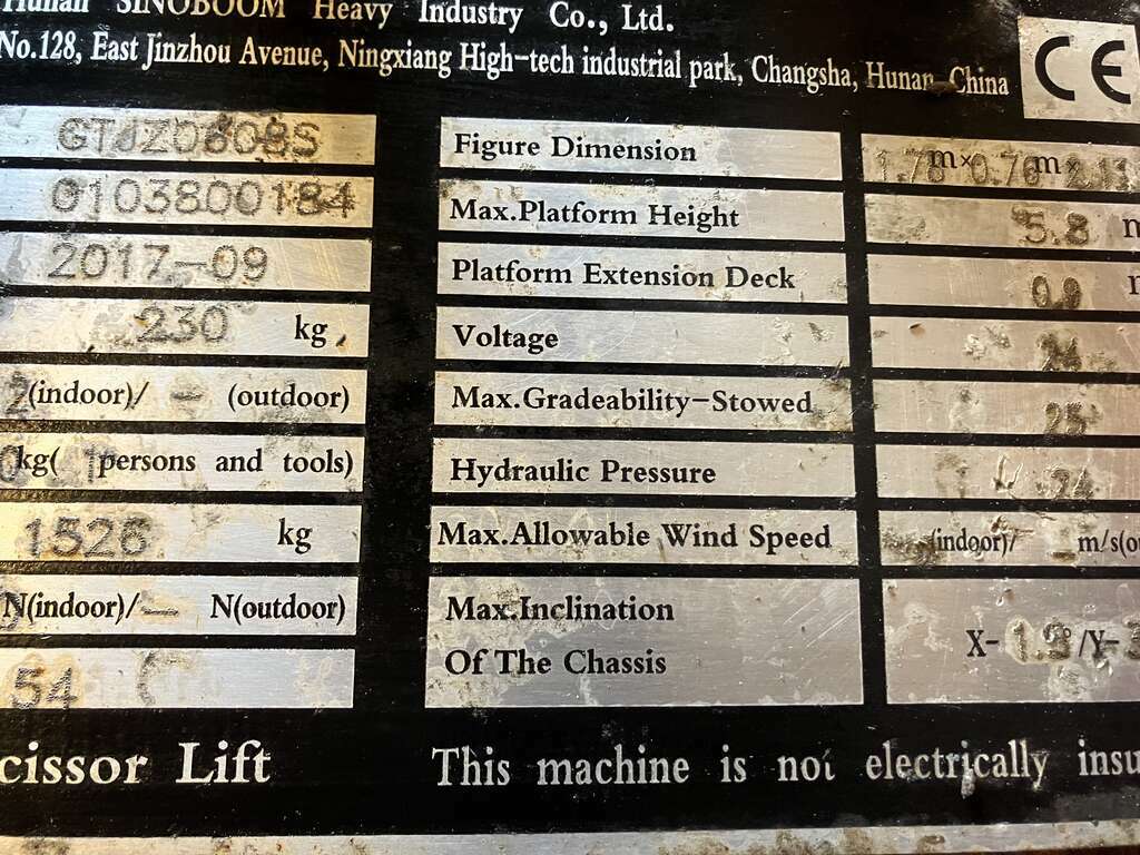 Schaarlift Sinoboom 8 Meter